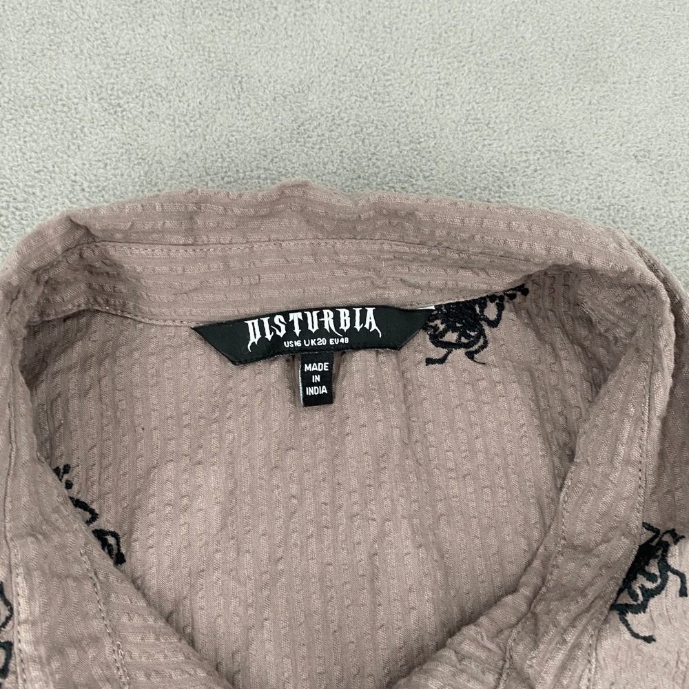 Disturbia Mauve Brown Beetle Embroidered Seersucker Shirt Dress Plus Size US 16 - Picture 4 of 9